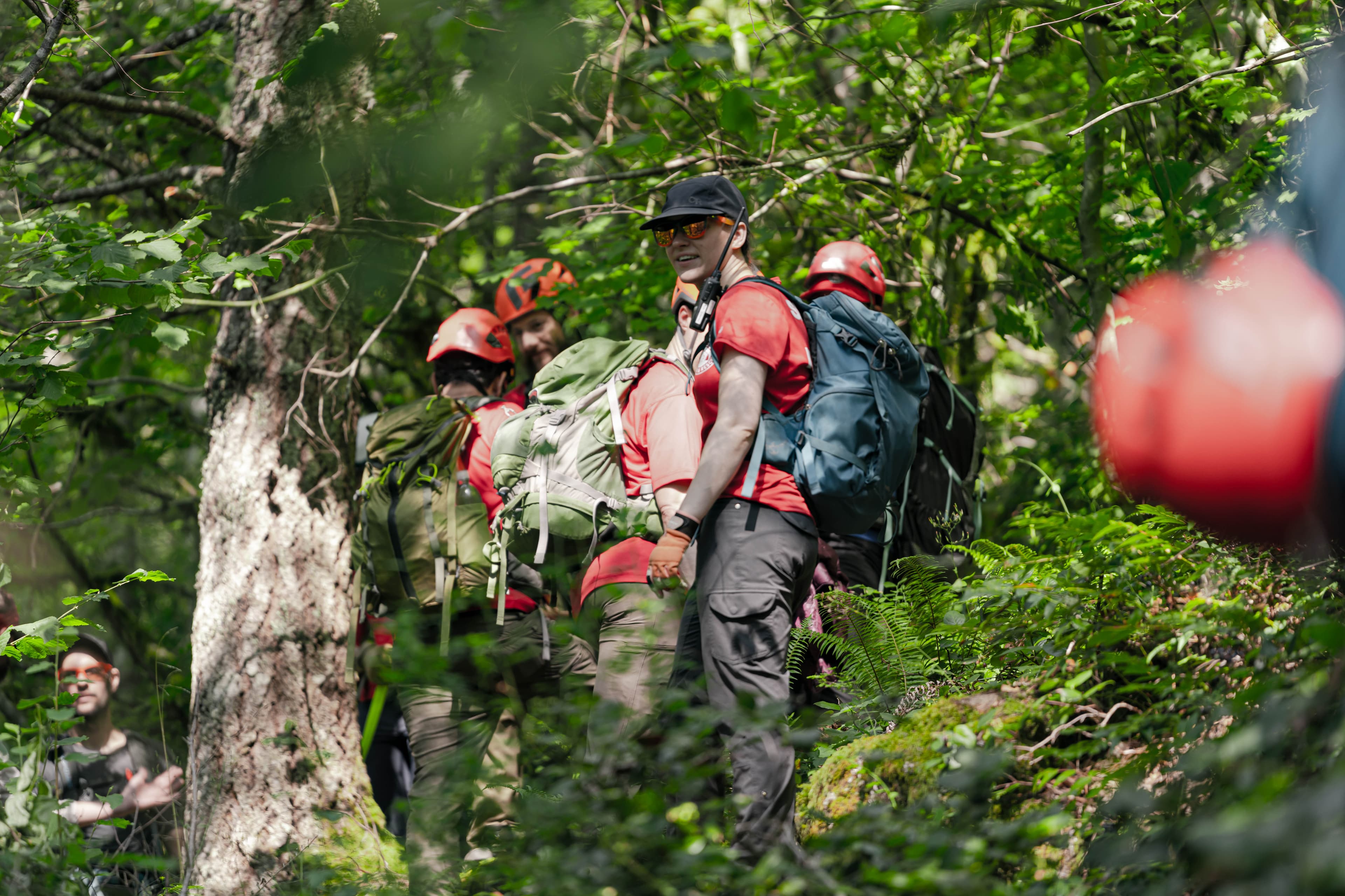 Rescuers working on hillside